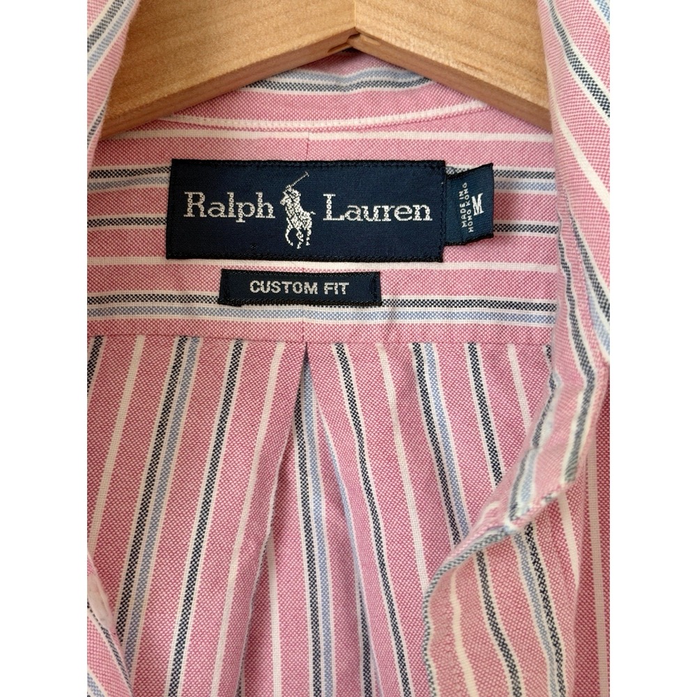 Polo Ralph Lauren Pink Striped Button Down Mens M Cropped Raw Hem Upcycled Women - Picture 4 of 6